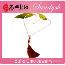 Boho Style Jewelry Nantural Agate Pendant Tassel Necklace Boho Chic Jewelry